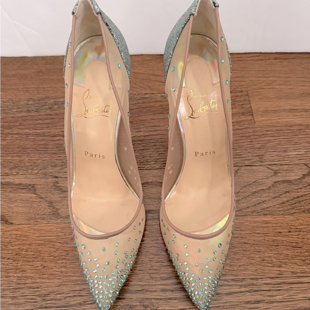 Louboutin Follies Strass 100mm Rete Glitter Mini Specchio Mesh Pumps - Picture 7 of 16